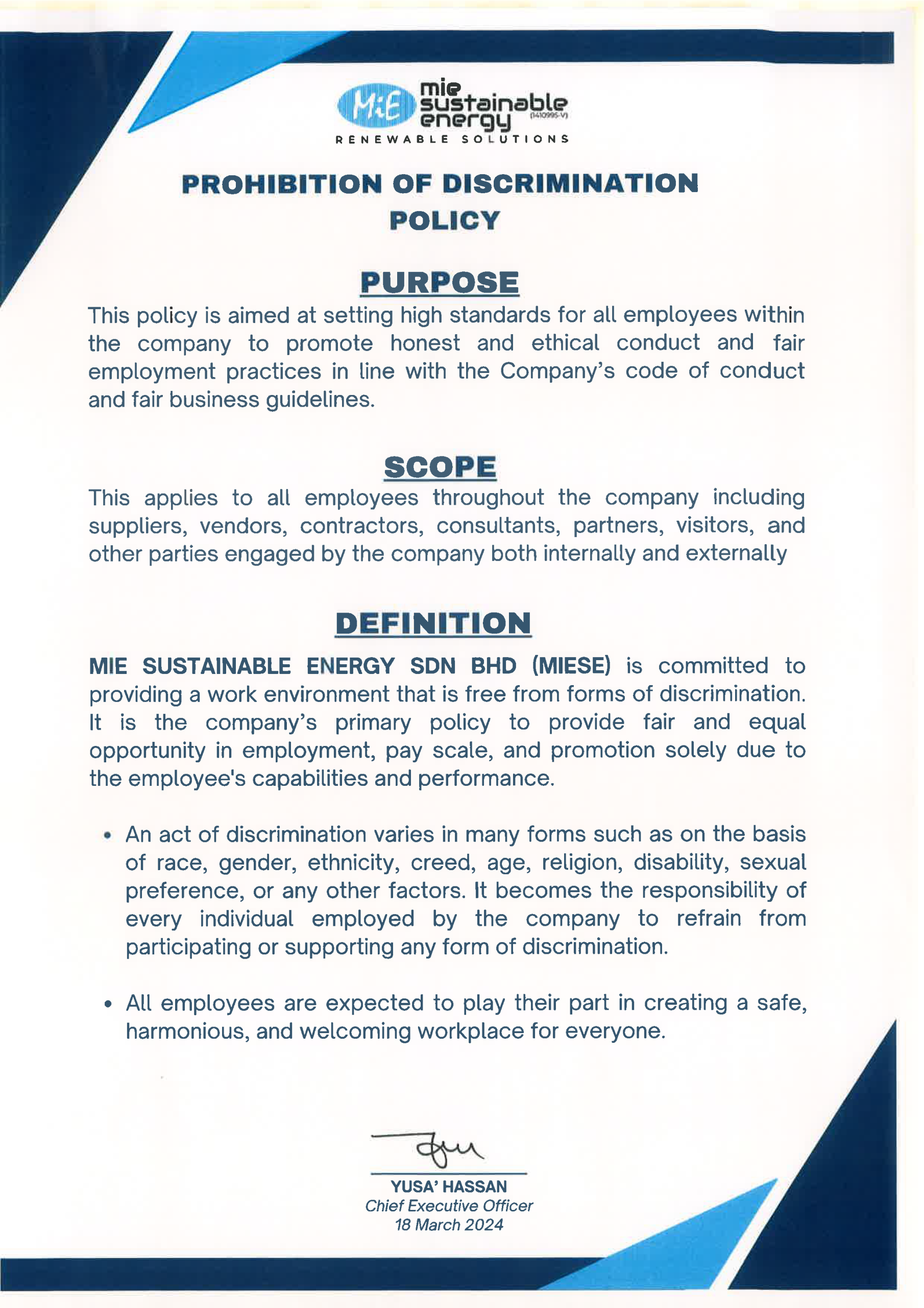 Prohibition of Discrimination Policy_Signed